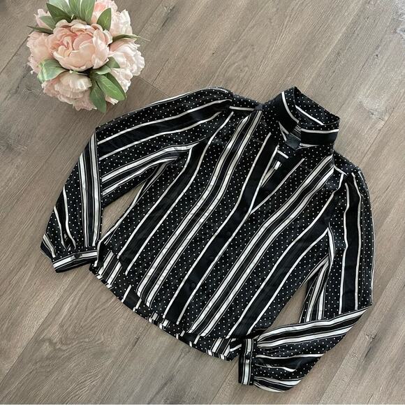 RtA Black Sheer Stripe Dotted Button Down Blouse - Picture 2 of 5